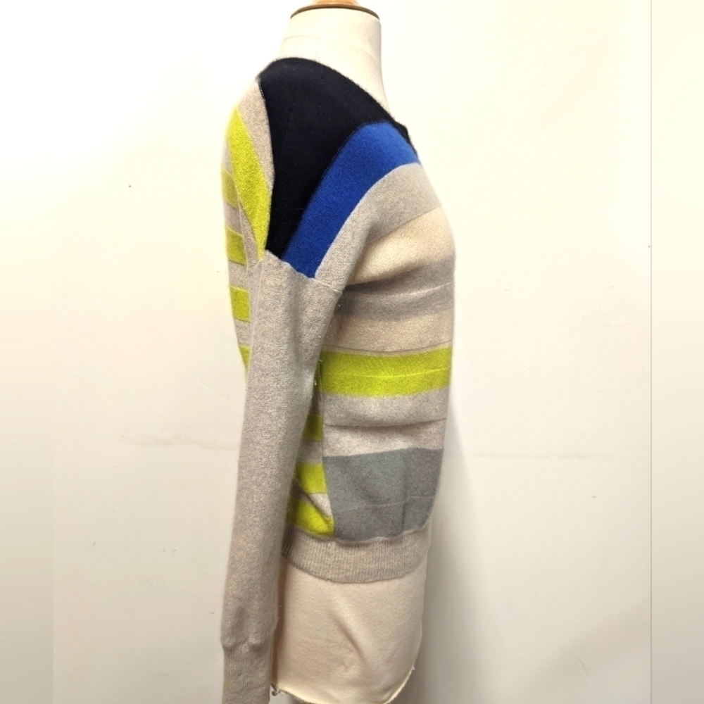 Diane Von Furstenberg DVF Striped Cashmere Sweater with lime yellow S Grey - Picture 11 of 11